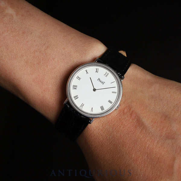 Piaget Round 90231 Manual winding Cal.9P2 750 Leather Genuine buckle (750) White Roman dial Overhauled