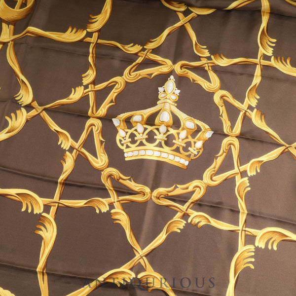 エルメス スカーフ カレ90 王冠柄 ブラウン SILK100%