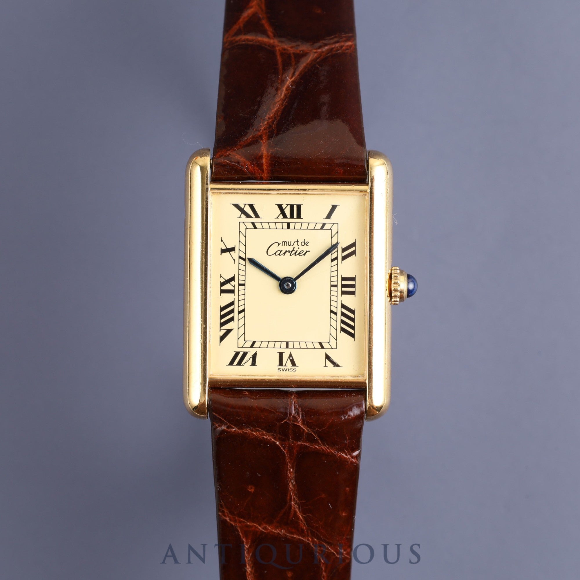 Cartier Must Tank LM W1002753 / 590005 Quartz Cal.90 SV925 Leather Genuine Buckle (GP) Ivory Dial Warranty (1996) Overhauled and refinished to like new condition