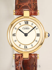Cartier Must Vendome VLC SM 590004 Quartz Cal.90 SV925 Leather Genuine Pin Buckle (GP) Ivory Dial with 4-Point Roman Numerals (SWISS notation) Overhauled