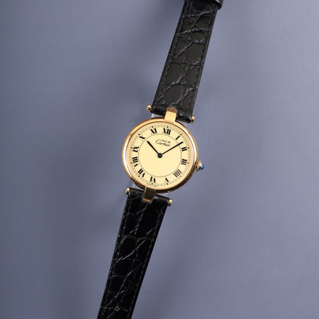 カルティエ マスト ヴァンドーム VLC LM 590003 クォーツ SV925 革 純正尾錠（GP）アイボリーローマン文字盤 カルティエブティックにてコンプリートサービス（フルメンテナンス）済み