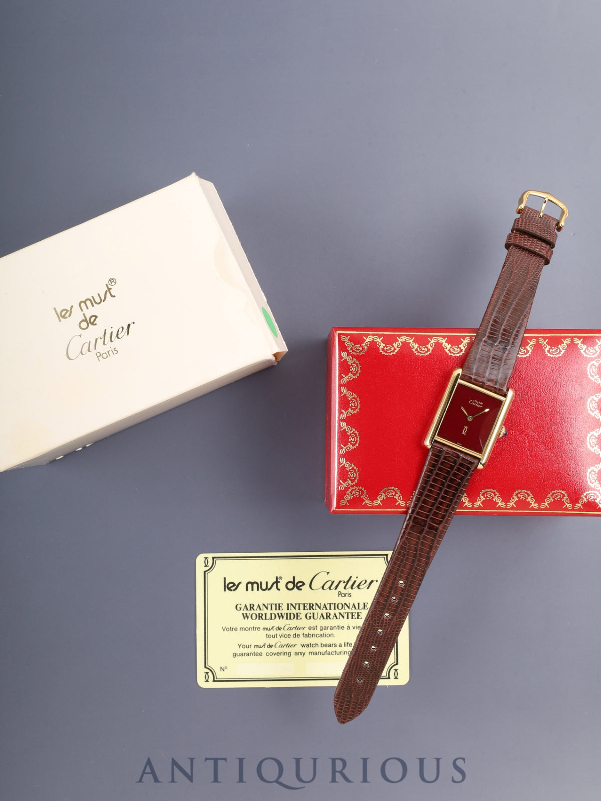 Cartier Must Tank LM Hand-wound Cal.78-1 SV925 Leather Genuine pin buckle (GP) Garnet dial Bordeaux dial (SWISS表記) Box Booklet Warranty card (blank) Overhauled Polished