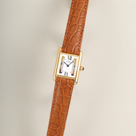 カルティエ マストタンク SM 5057001 クォーツ Cal.-  SV925 革  純正Dバックル（GP）サイドトリニティ文字盤（SWISS表記）カルティエブティックにてコンプリートサービス済み