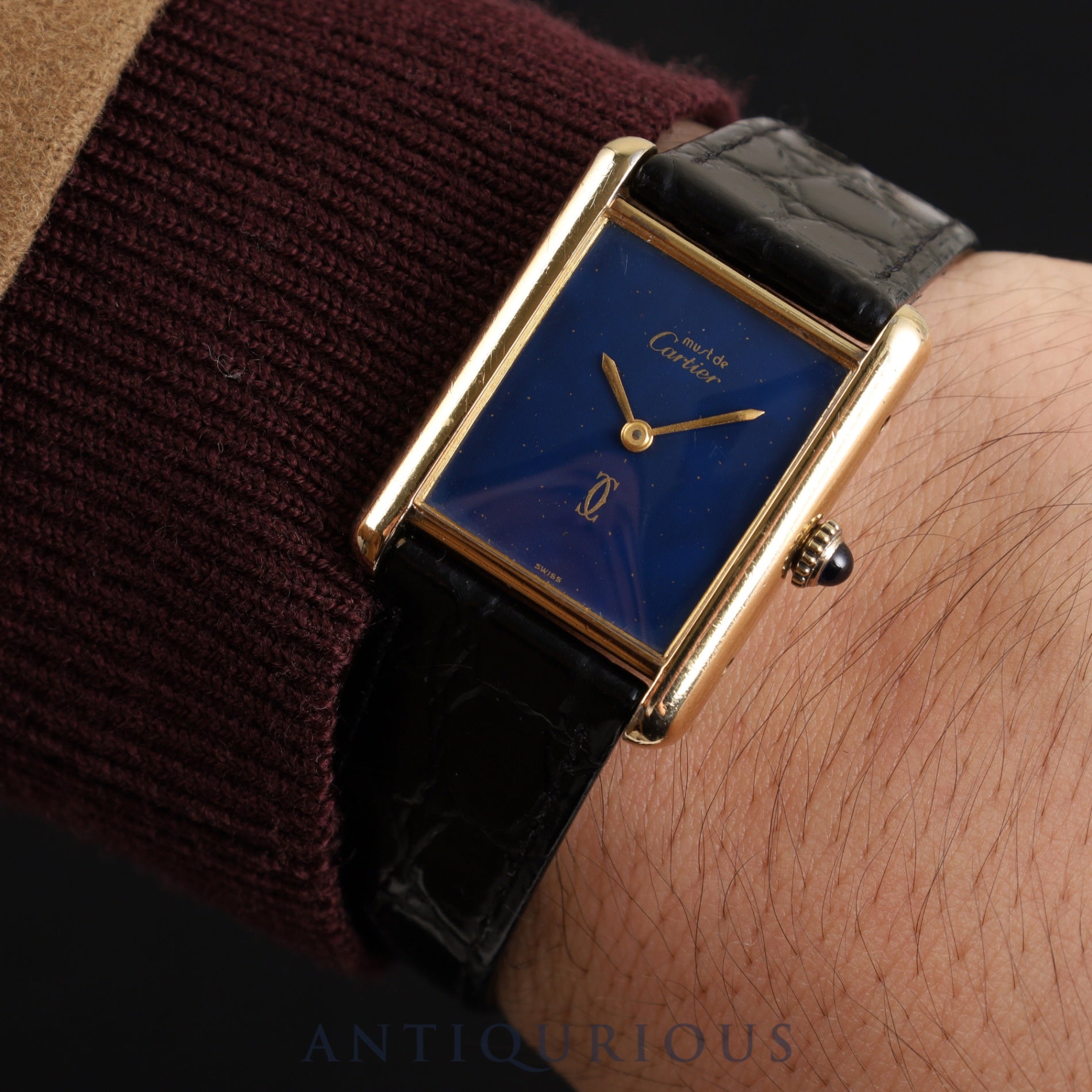 Cartier Must Tank LM Manual winding Cal.78-1 SV925 Leather Genuine buckle (GP) Lapis lazuli dial Overhauled