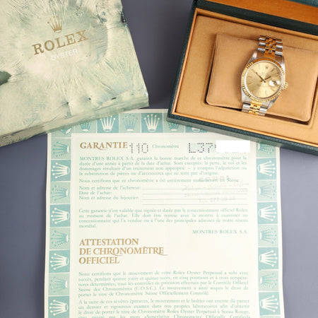 Rolex Datejust 16233 Automatic Cal.3135 SS/YG SS/YG Champagne Dial (SWISS MADE) L Serial (1989-1990) Warranty (undated) Box Overhauled