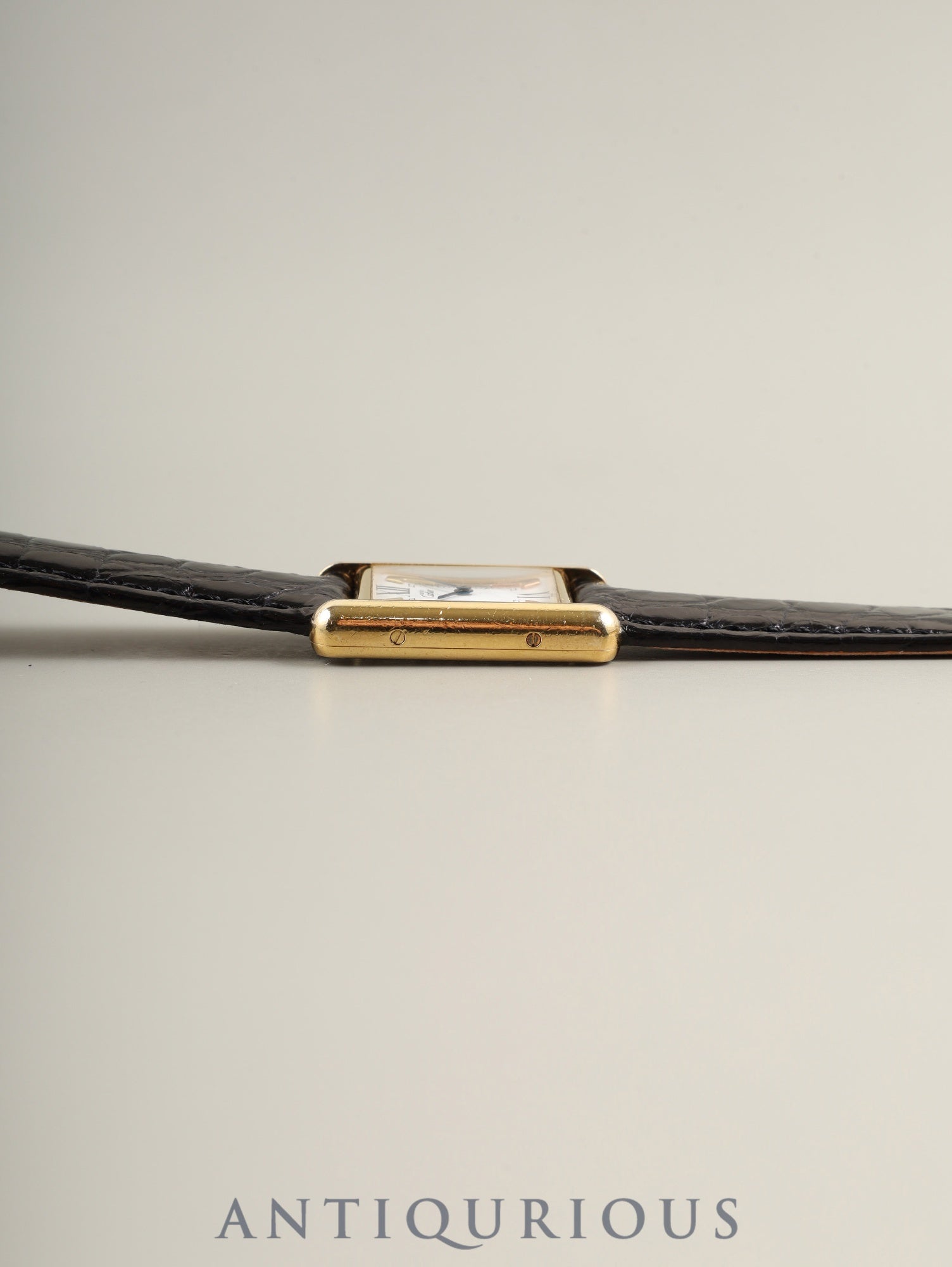 Cartier Must Tank SM 1613 Quartz Caliber 057 SV925 Leather Strap with Genuine D-Buckle (GP) Side Trinity Dial Circa 1996-1998 Overhauled