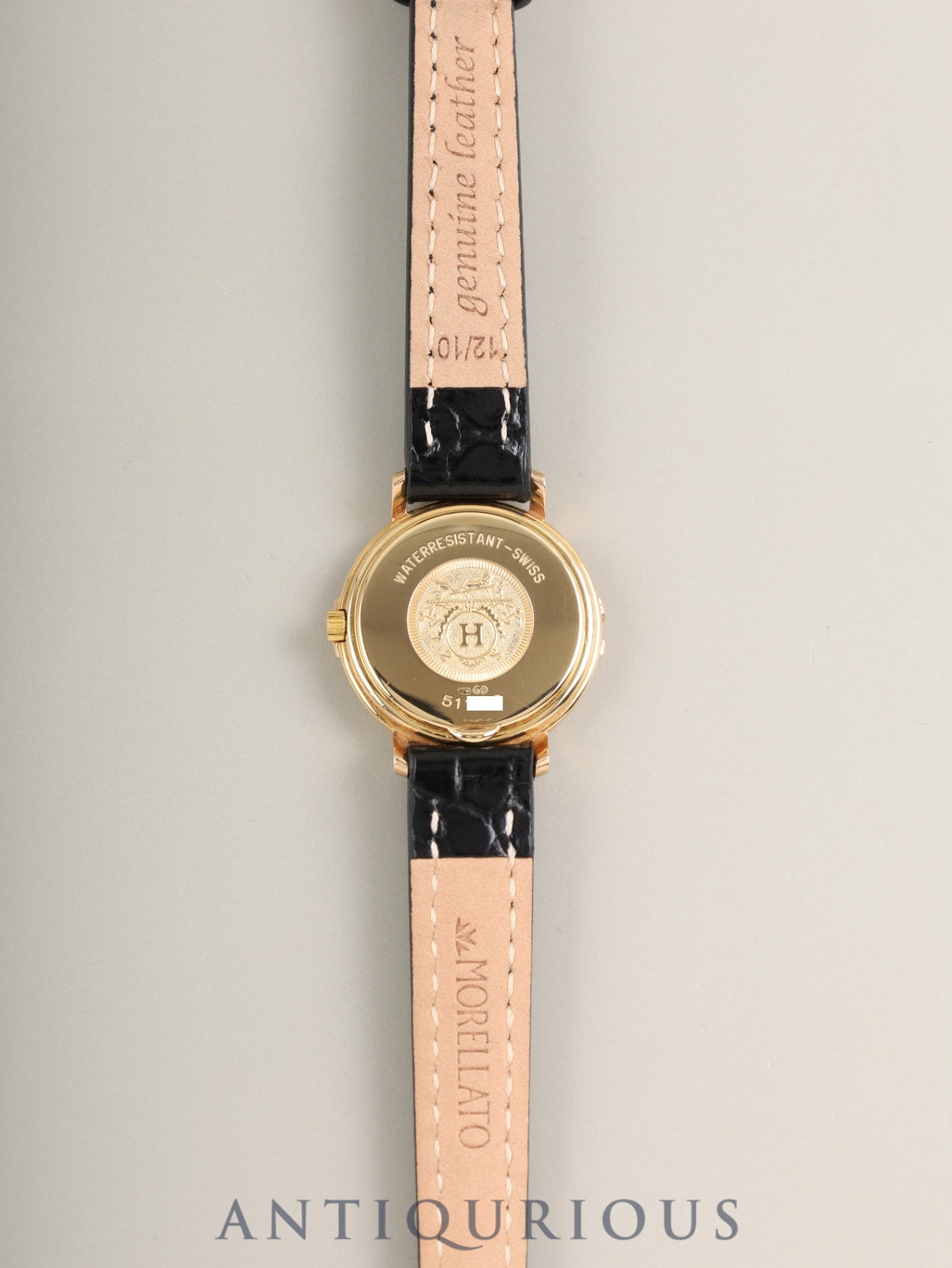 エルメス ルバン 06.32 クォーツ Cal.976.001 750YG 革 純正ピンバックル（GP）ホワイトローマン文字  オーバーホール済み