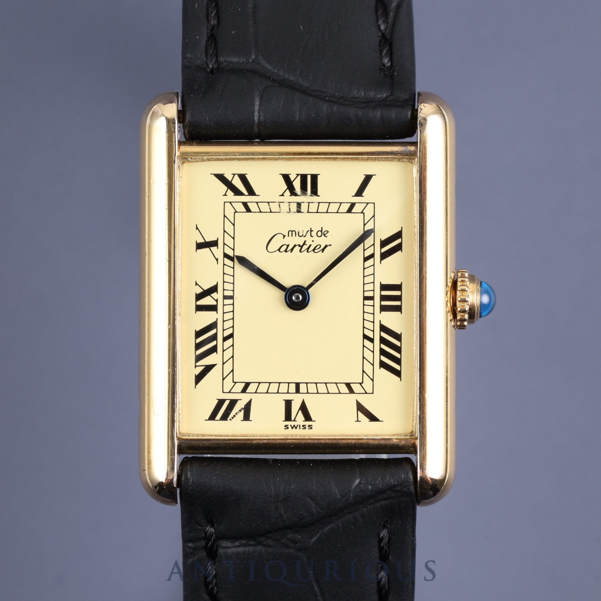 Cartier Must Tank LM W1002753 / 590005 Quartz Cal.90 SV925 Leather Genuine Buckle (GP) Roman Ivory Dial Mid 1980s - 1994 Overhauled