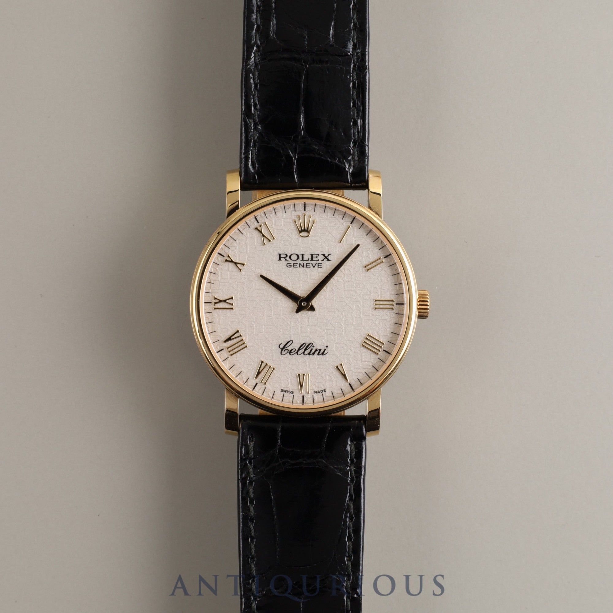 ROLEX CELLINI 5115/8 Manual winding Cal.1602 750YG Genuine leather strap Genuine buckle (750) Ivory engraved computer Roman dial Box Warranty (2015)