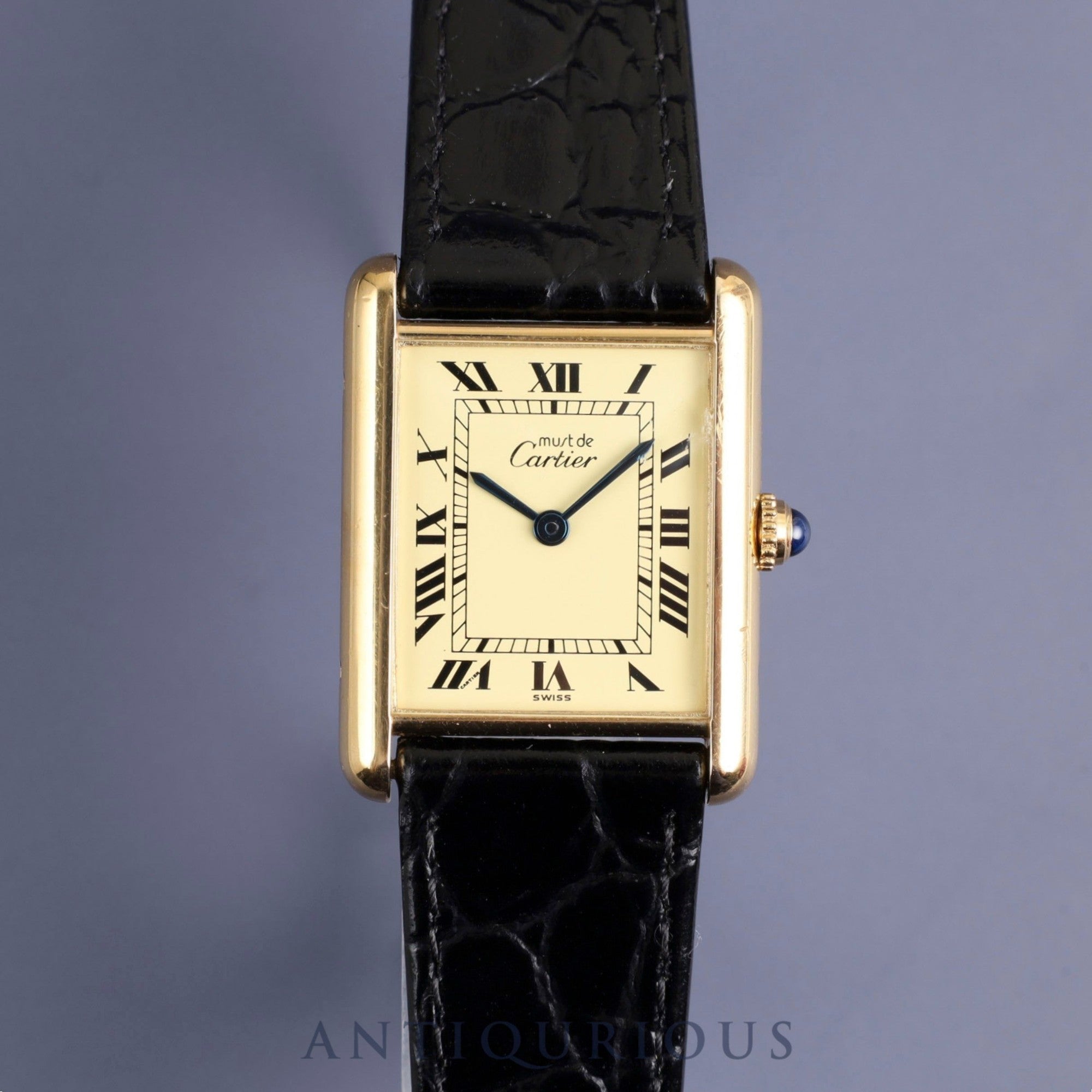 Cartier Must Tank LM 590005 Quartz Cal.90 SV925 Leather Genuine Buckle (GP) Ivory Roman Dial Overhauled