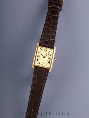 Cartier Must Tank LM Manual Winding Caliber 78-1 SV925 Leather Strap with Genuine GP Buckle, Ivory Roman Dial (SWISS Marking), Overhauled