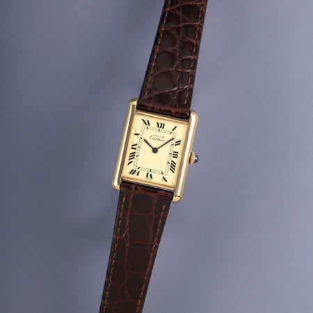 カルティエ マストタンク LM 手巻き Cal.78-1 SV925 革 純正尾錠（GP）アイボリーローマン文字盤（SWISS表記）オーバーホール済み