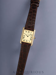 Cartier Must Tank LM Manual Winding Caliber 78-1 SV925 Leather Strap with Genuine GP Buckle, Ivory Roman Dial (SWISS Marking), Overhauled
