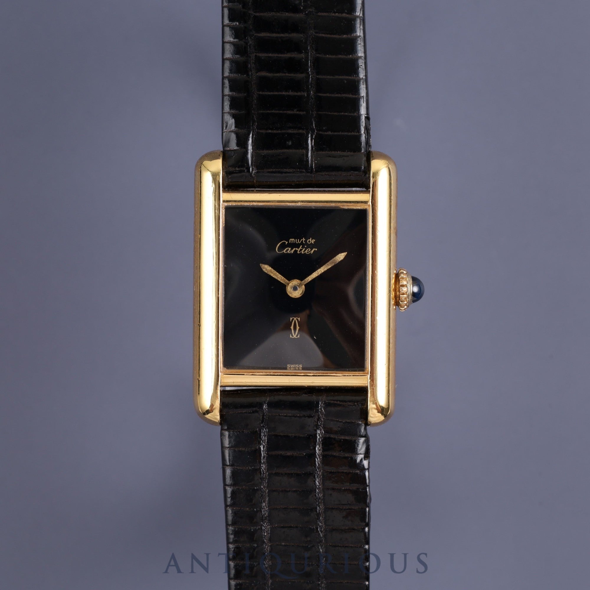 Cartier Must Tank SM Manual winding Cal.78-1 925 Leather Genuine buckle (GP) Black onyx dial Overhauled