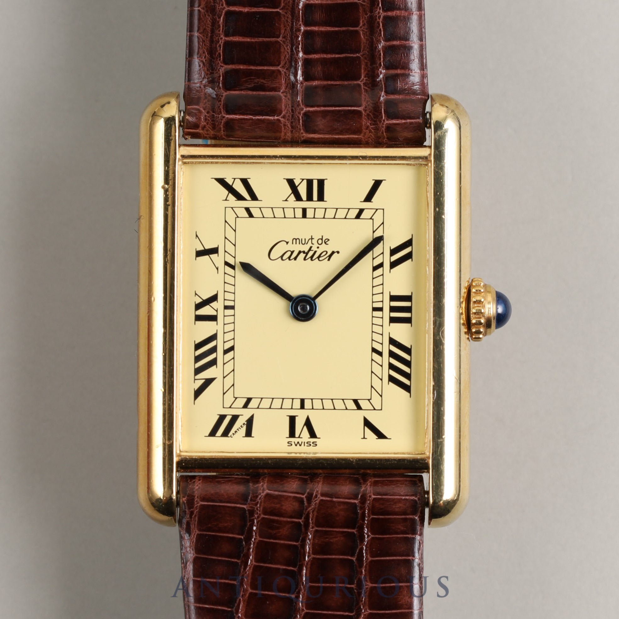 CARTIER Must Tank LM QZ 590005 Cal.90 SV925 Leather Genuine Buckle (GP) Ivory Dial Box Warranty (1990) Overhauled