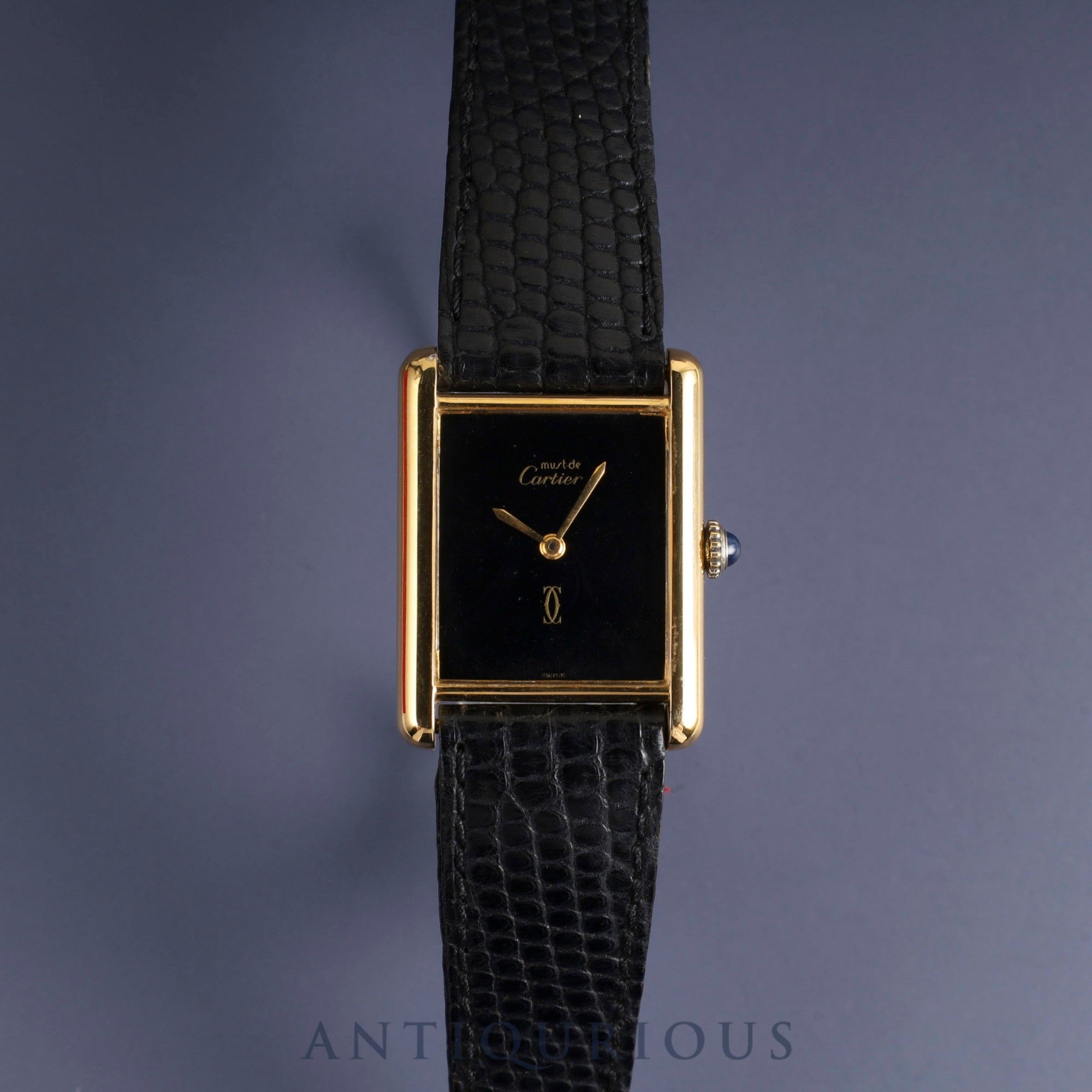 Cartier Must Tank LM Manual Winding Cal. 78-1 SV925 Genuine Leather Strap Genuine Buckle (GP) Black Onyx Dial Circa 1976-1981 Box Overhauled