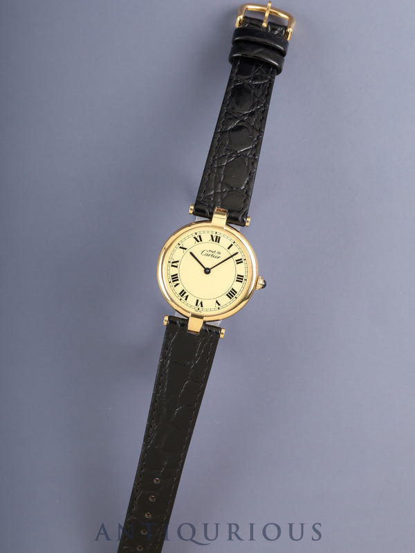 カルティエ マスト ヴァンドーム VLC LM 590003 クォーツ Cal.90 SV925 革 純正尾錠 アイボリーローマン文字盤 箱 冊子 保証書 オーバーホール済み