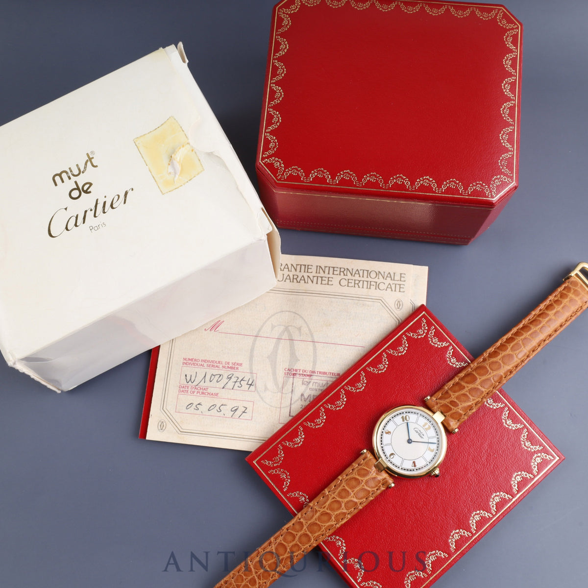 Cartier Must Vendome VLC LM W1009754 / 1861 Quartz Cal.690 SV925 Leather Genuine D Buckle (GP) Arabic CC Dial Box Warranty (1997) Overhauled