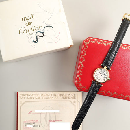 カルティエ マスト ヴァンドーム VLC SM W1005354 / 590004  クォーツ Cal.90 SV925 革 純正Dバックル（GP）オパラン文字盤 箱 冊子 保証書（1995年） オーバーホール済み