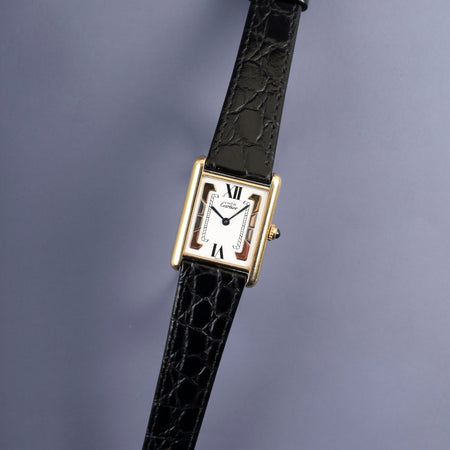 カルティエ マストタンク LM 590005 クォーツ Cal.90 SV925 革 純正尾錠（GP）サイドトリニティ文字盤（SWISS表記）  オーバーホール済み