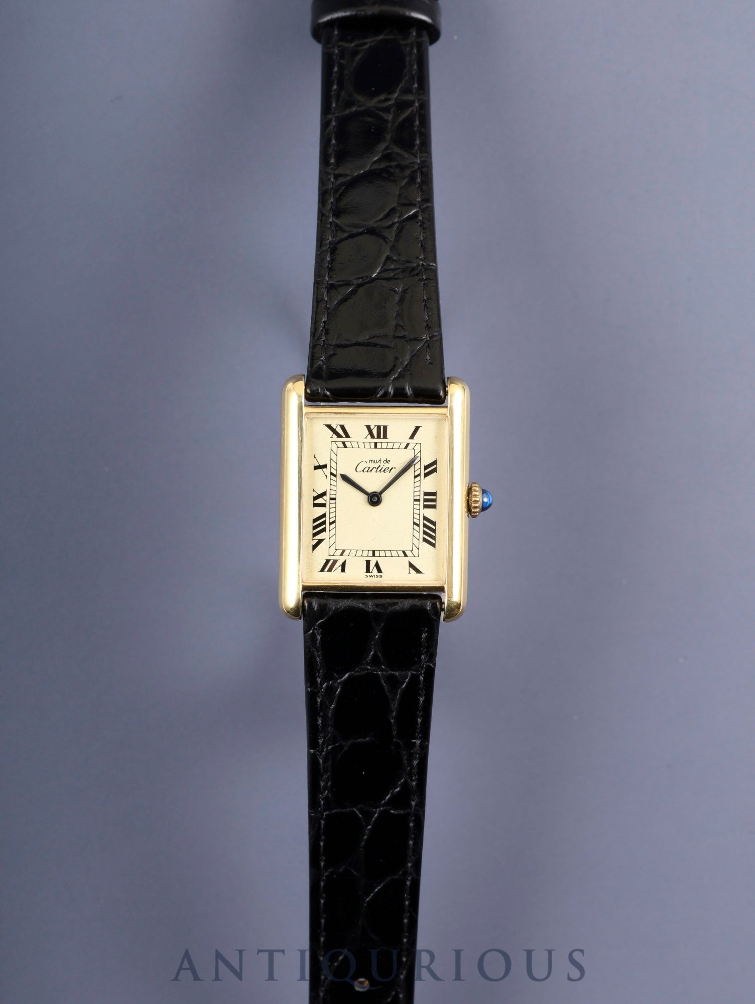 Cartier Must Tank LM, manual winding, Cal. 78-1, SV925, leather, genuine buckle (GP), ivory Roman dial, circa 1976-1981, overhauled and refinished to new condition.