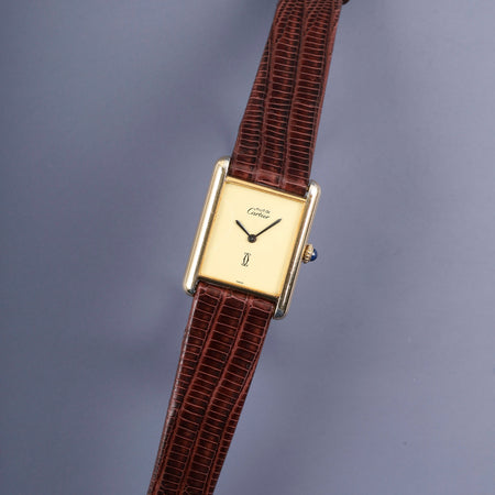 カルティエ マストタンク LM 手巻き Cal.78-1 SV925 革 純正尾錠（GP）アイボリー文字盤 1976年頃～1981年頃 オーバーホール済み