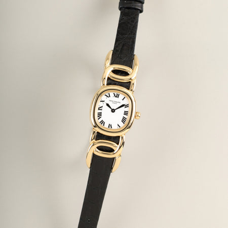 パテック・フィリップ ゴールデンエリプス 4830J クォーツ Cal.E15 750YG 純正レザーベルト 純正ピンバックル（750YG）ホワイトローマン オーバーホール済み