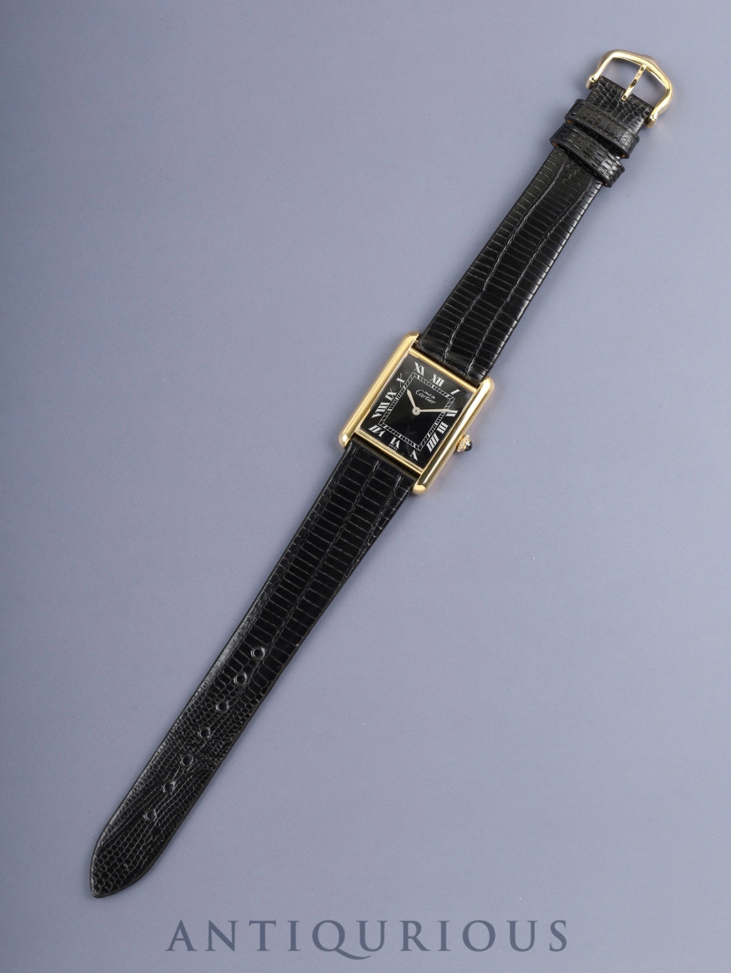 カルティエ マストタンク LM 手巻き Cal.78-1 SV925 革 純正ピンバックル（GP）ブラックローマン文字盤（SWISS表記） オーバーホール済み 新品仕上げ済み