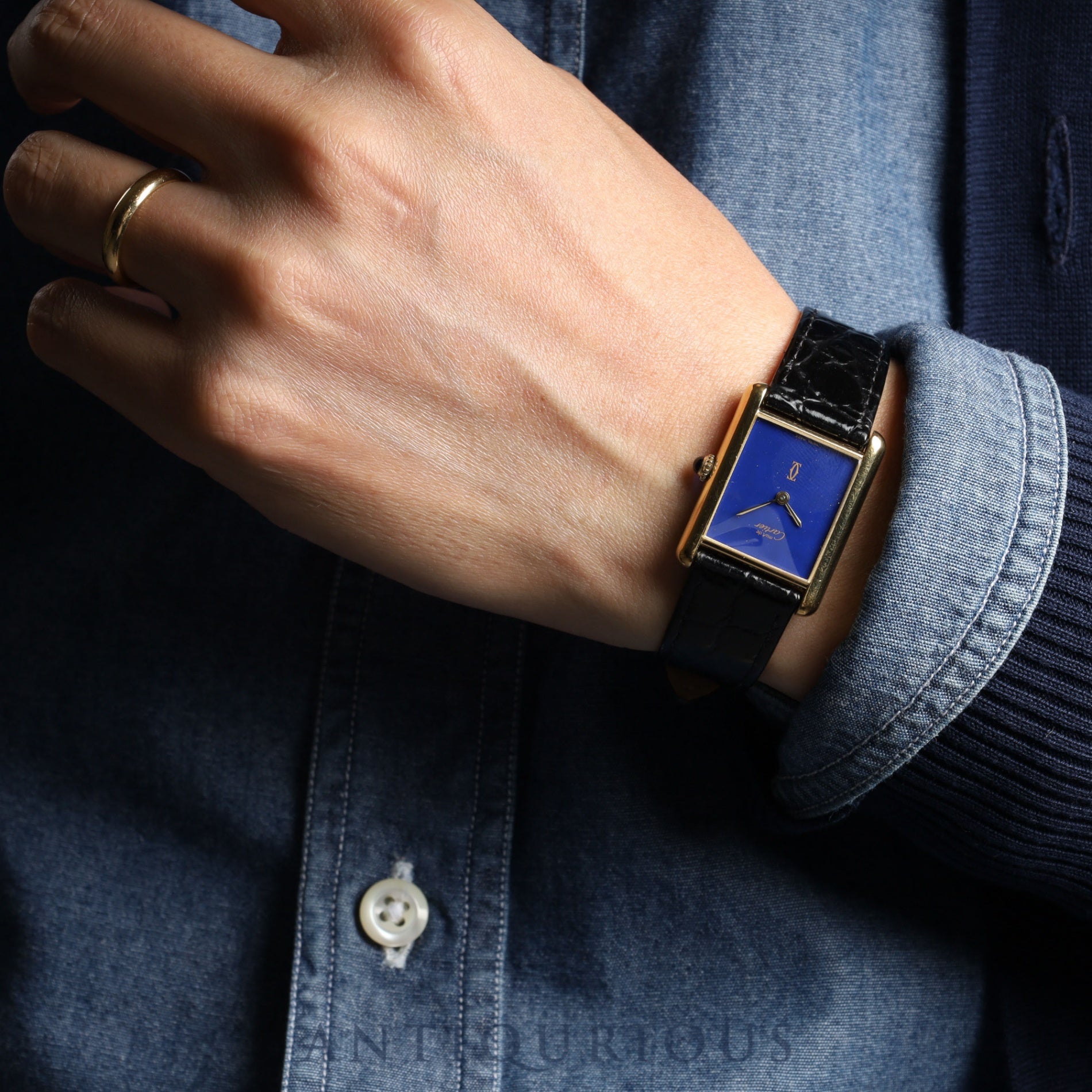 CARTIER Must Tank LM Manual winding SV925 Leather Genuine buckle Lapis lazuli dial Cartier boutique complete service