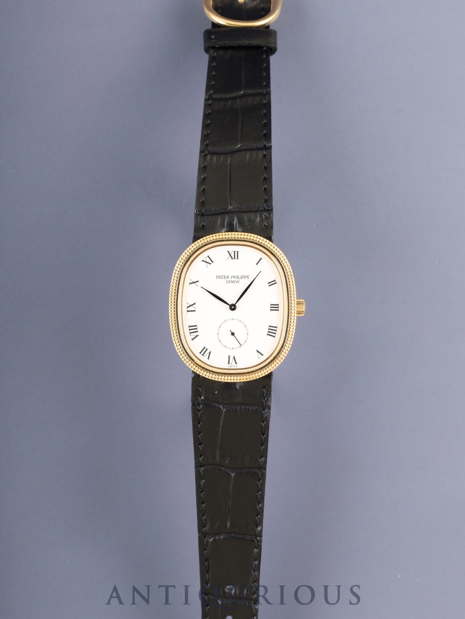 Patek Philippe Golden Ellipse 3989 Manual winding Cal. 215 750YG Leather strap Original pin buckle (750YG) White Roman dial Document case Booklets Warranty (1989) Overhauled
