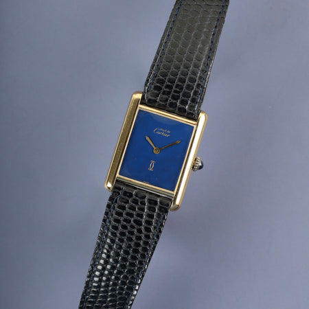 カルティエ マストタンク LM 手巻き Cal.78-1 SV925 純正革ベルト（使用感あり）純正尾錠（GP）ラピスラズリ文字盤（クラック）オーバーホール済み