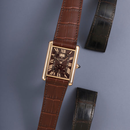 カルティエ タンクルイカルティエ XL マニュアルデイト W1560002/ 3185 手巻き Cal.9753MC 750PG  純正Dバックル（PG） ギョーシェブラウンローマン文字盤 純正レザーベルト オーバーホール済み