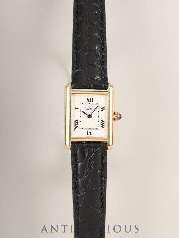 Cartier Must Tank MM W1013654 / 2415 Quartz Caliber 057 SV925 Leather Strap with Genuine D-Clasp (GP) White Roman Dial (SWISS MADE Marking) Overhauled