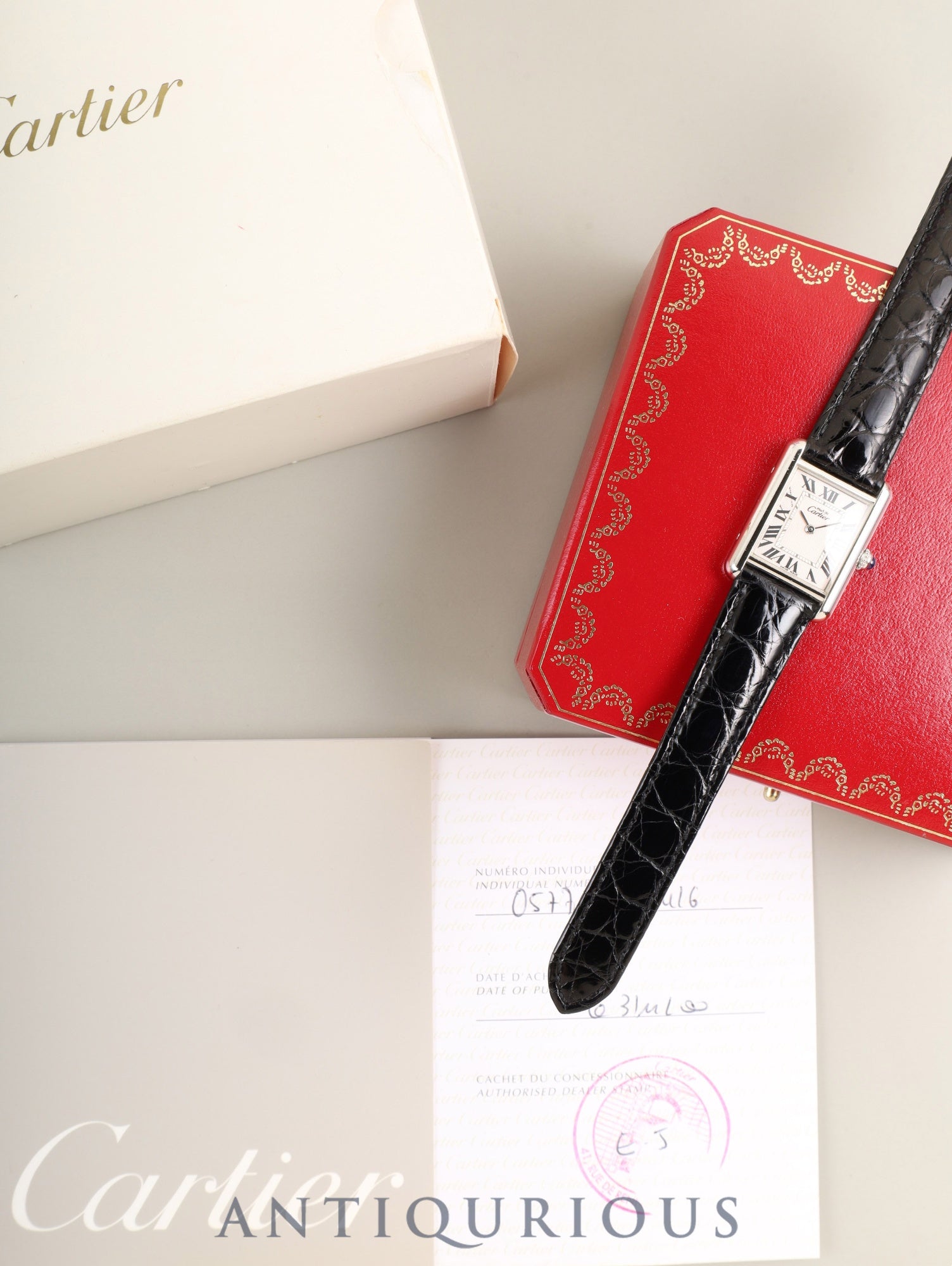 カルティエ マストタンク MM W1016130 / 2416 クォーツ Cal.057 SV925 革 純正Dバックル（SS）ピンクローマン文字盤 （SWISS MADE表記 / クリスマス限定） 箱 冊子 保証書 オーバーホール済み