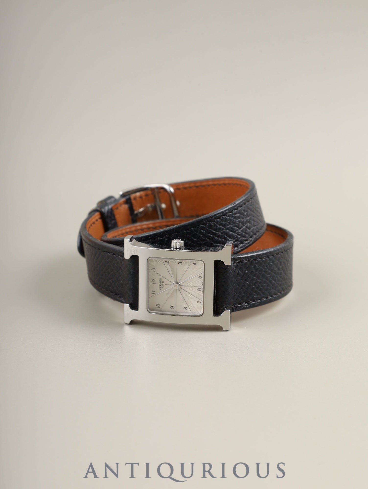 エルメス  Hウォッチ ドゥブルトゥール HH1.210 クォーツ Cal.901.001 SS 純正革ベルト（T刻印：2015年）純正尾錠（SS）ホワイト文字盤 箱 保証書 冊子 オーバーホール済み