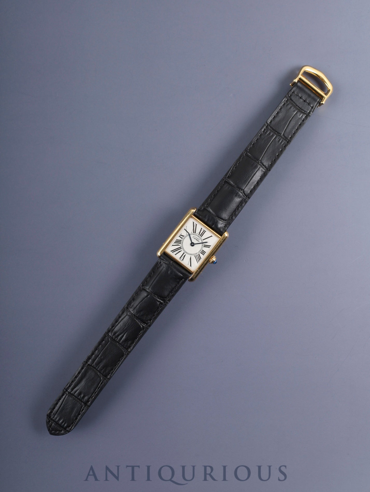 Cartier Must Tank LM W1005554 / 590005 Quartz Caliber 90 SV925 Leather Watch with Genuine D-buckle (GP) Opalescent Dial Overhauled