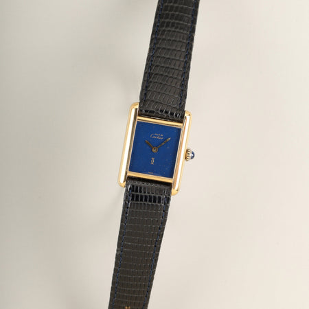 カルティエ マストタンク SM 3 手巻き Cal.78-1 SV925 革 純正ピンバックル（GP）ラピスラズリ文字盤（SWISS表記）オーバーホール済み