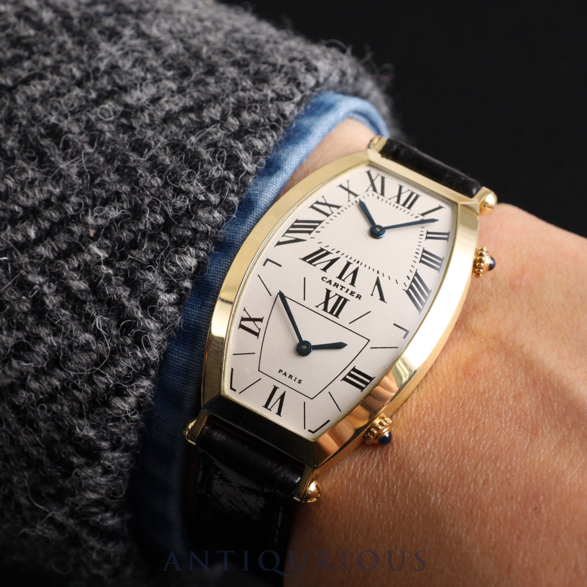 Cartier Tonneau Dual Time LM W1502853 Quartz Cal. K18YG Leather Genuine Buckle (GP) Ivory Roman Dial Outer service completed at Cartier boutique