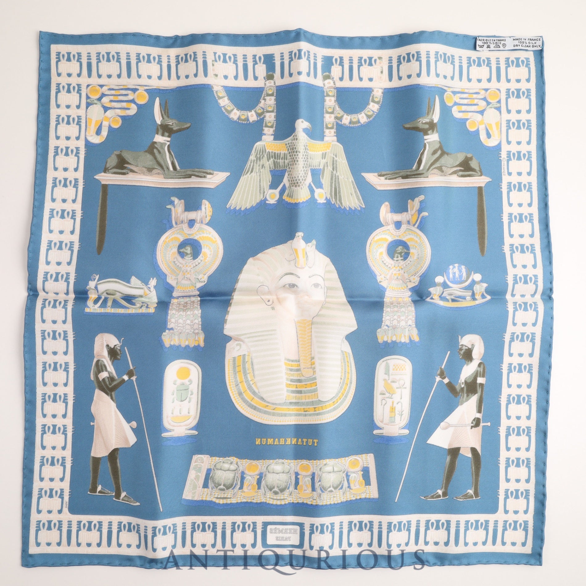 Hermes Scarf Carre 45 TUTANKHAMUN Silk Blue Box