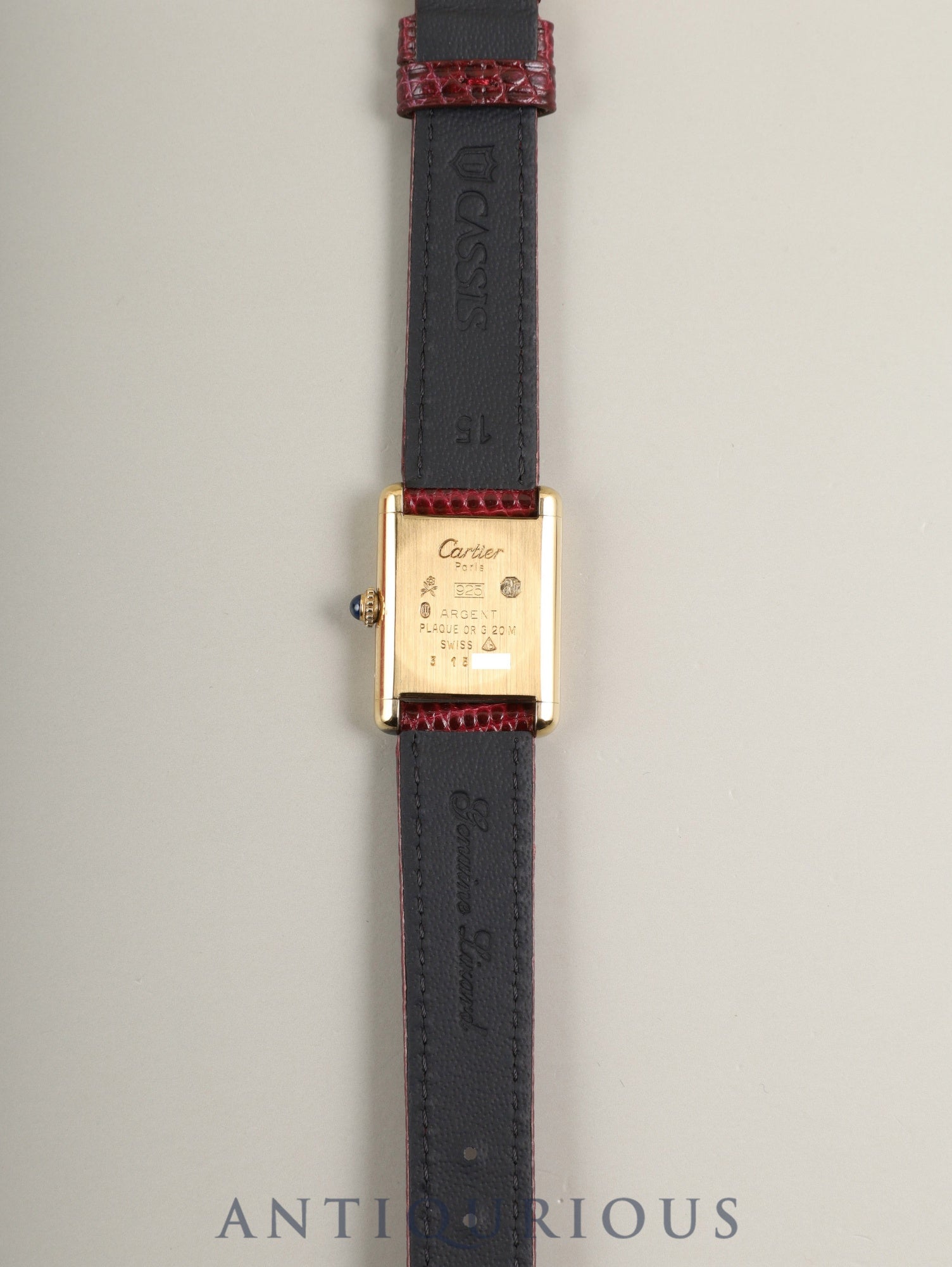 Cartier Must Tank SM Hand-wound Cal.78-1 SV925 Leather Genuine Pin Buckle (GP) Garnet Dial Bordeaux Dial (SWISS marking) Box Manual Warranty (1981 / one digit serial difference) with genuine leather strap, overhauled