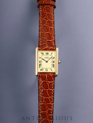Cartier Must Tank LM 590005 Quartz Cal.90 SV925 Leather Original Pin Buckle (GP) Ivory Roman Dial (SWISS marking) Box Overhauled Polished
