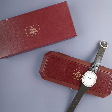 Patek Philippe Golden Ellipse 3989 Manual winding Cal.215 750WG Original leather strap Original pin buckle (750WG) White Roman dial Box Overhauled