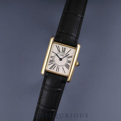Cartier Must Tank LM 1615 Quartz Caliber 90 SV925 Leather Watch with Genuine D-Buckle (GP) Opalescent Dial Overhauled