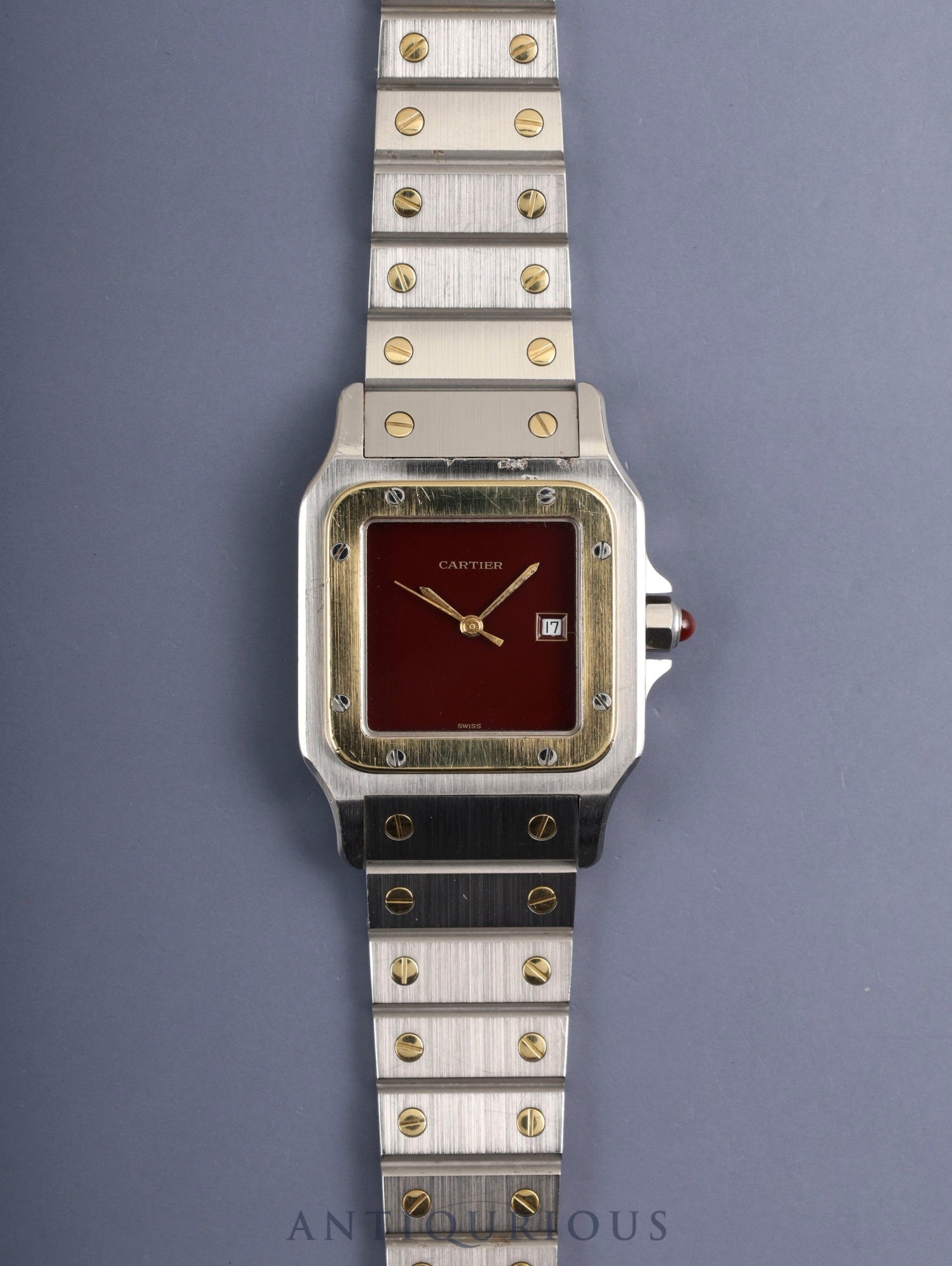 Cartier Santos Carrée LM 45168381 / 2961 Automatic Cal.2671 SS/YG SS/YG Garnet Dial Bordeaux Dial Box, Papers, Booklets (1987 / Named) Overhauled