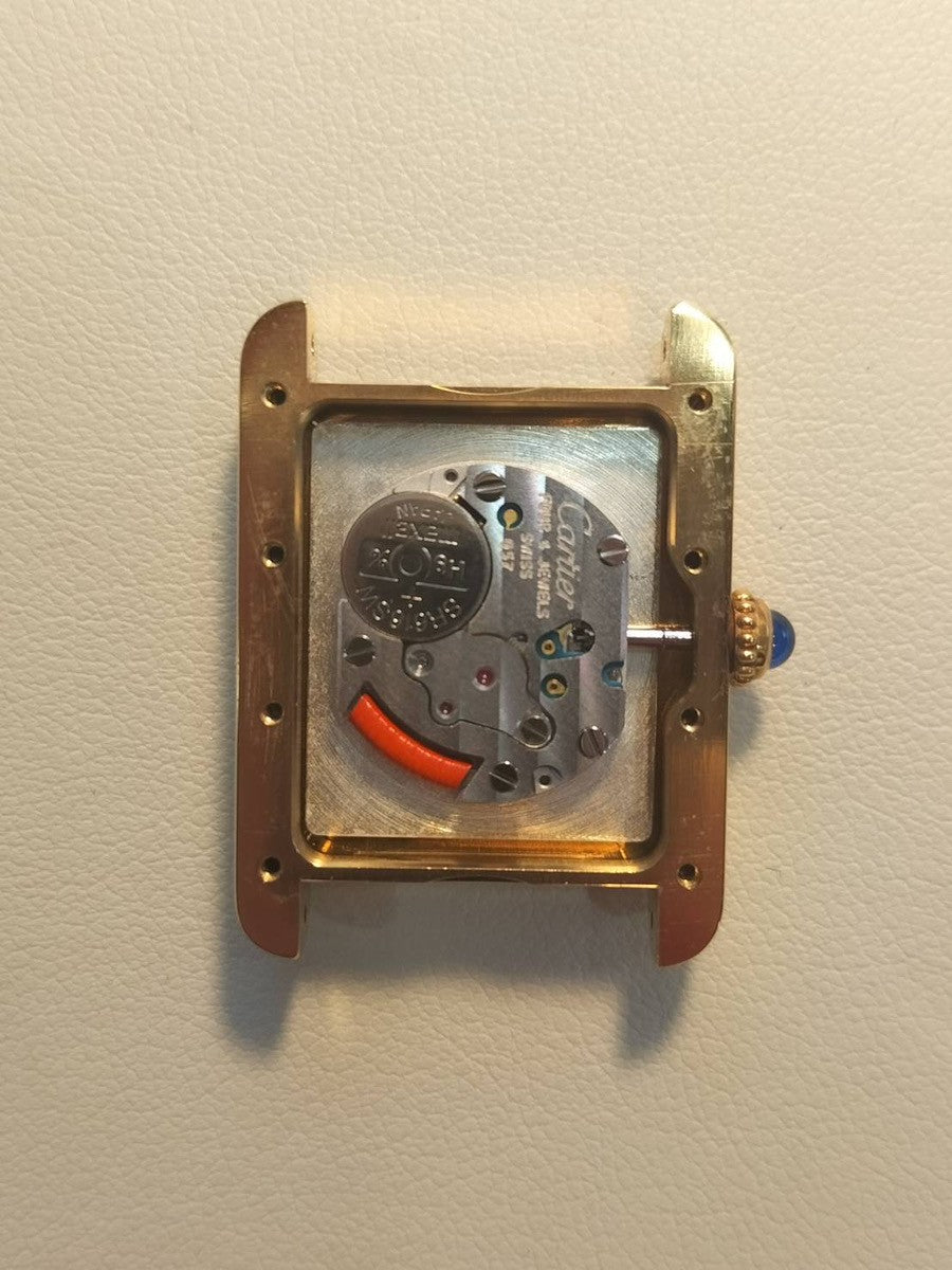 Cartier Must Tank MM 2415 Quartz Caliber 057 SV925 Leather Watch with Genuine D-buckle (GP) Ivory Roman Dial (SWISS MADE Marking) Circa 1990-2004 Box Warranty Card Overhauled