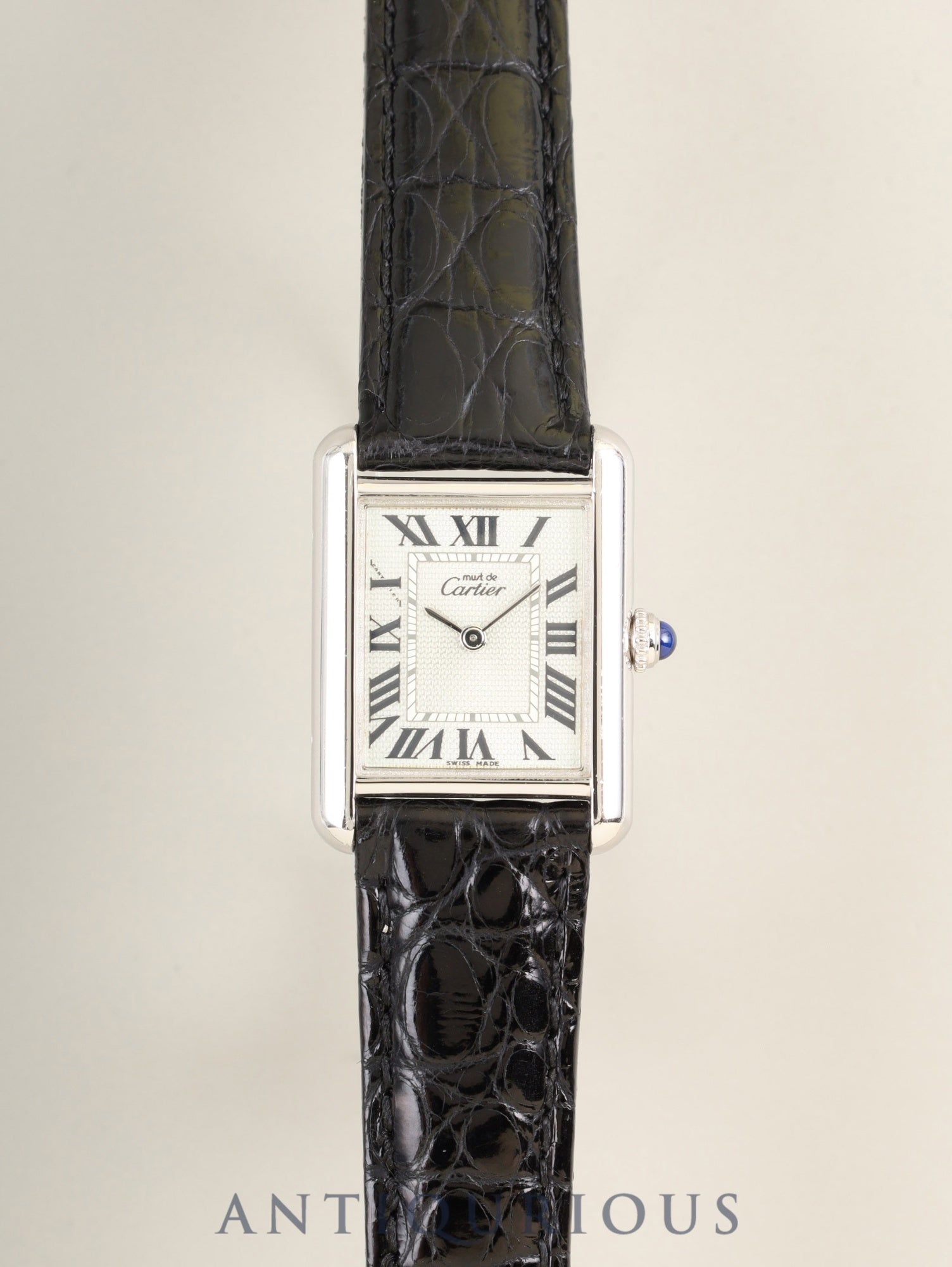 Cartier Must Tank MM W1016230 / 2416 Quartz Cal.057 SV925 Leather Genuine Deployant Buckle (SS) Light Green Roman Dial (SWISS MADE, 2000 Christmas Limited Edition) Overhauled