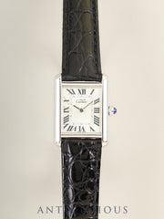 カルティエ マストタンク MM W1016230 / 2416 クォーツ Cal.057 SV925 革 純正Dバックル（SS）ライトグリーンローマン文字盤（SWISS MADE表記、2000年クリスマス限定）オーバーホール済み
