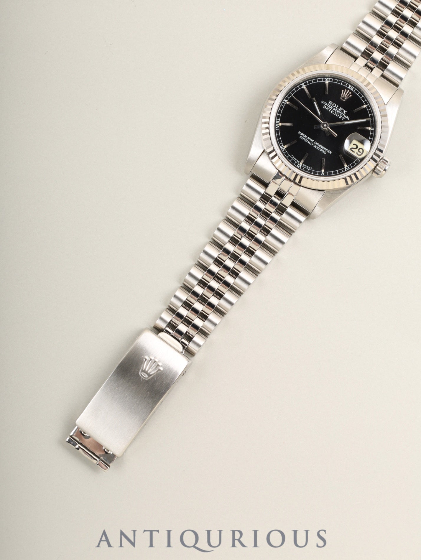 ロレックス デイトジャスト ボーイズ 68274 自動巻き Cal.2135 SS/WG SS ブラック文字盤（T SWISS MADE T表記）L番（1989年～1990年）保証書 オーバーホール済み