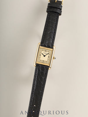Cartier Must Tank SM 3 66001 Quartz SV925 Leather Genuine Pin Buckle (GP) Champagne Roman Dial (SWISS MADE marking) Complete service done at Cartier boutique