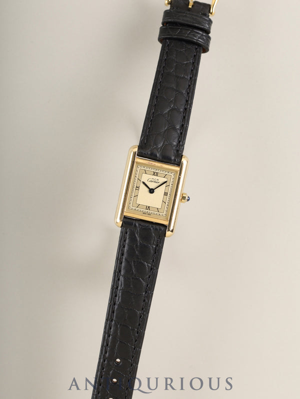 Cartier Must Tank SM 3 66001 Quartz SV925 Leather Genuine Pin Buckle (GP) Champagne Roman Dial (SWISS MADE marking) Complete service done at Cartier boutique